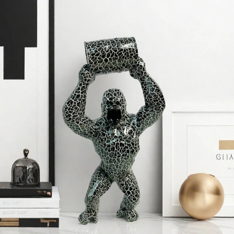 ERMAKOVA Creative Resin Sculpture Gorilla Decoration Lift The Bucket Gorilla Figure Statue Living Room Cabinet Decor