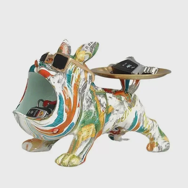 Resin French Bulldog Colorful Animal Figurine Cool Dog Statue with Tray Living Study Room Bedroom Home Office Decor Gift