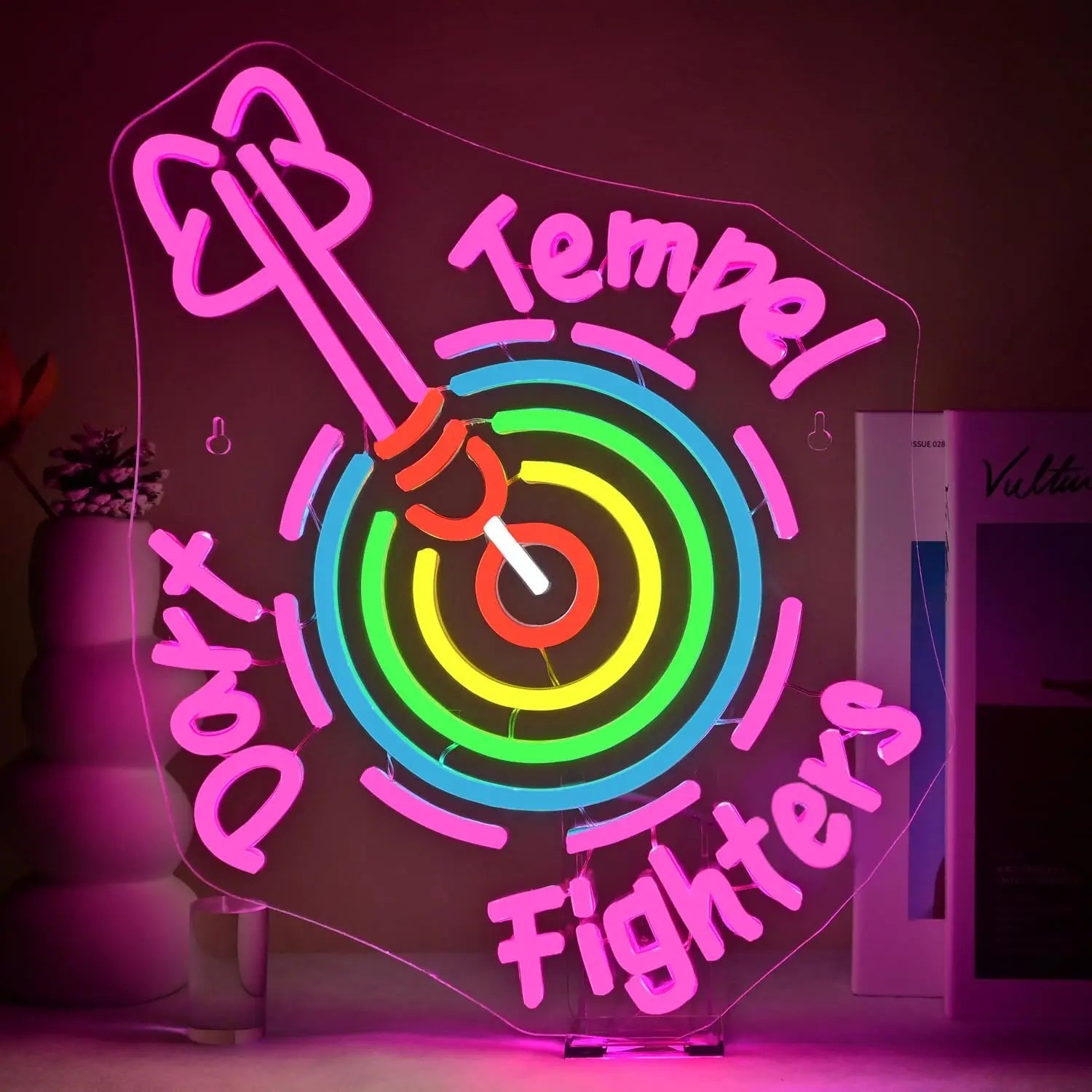 Dart Tempel Fighter Neon Sign Dart Board Light Neon Signs For Gaming Wall Decor Dimmable Colorful Gamer Girl Room Bedroom Game M