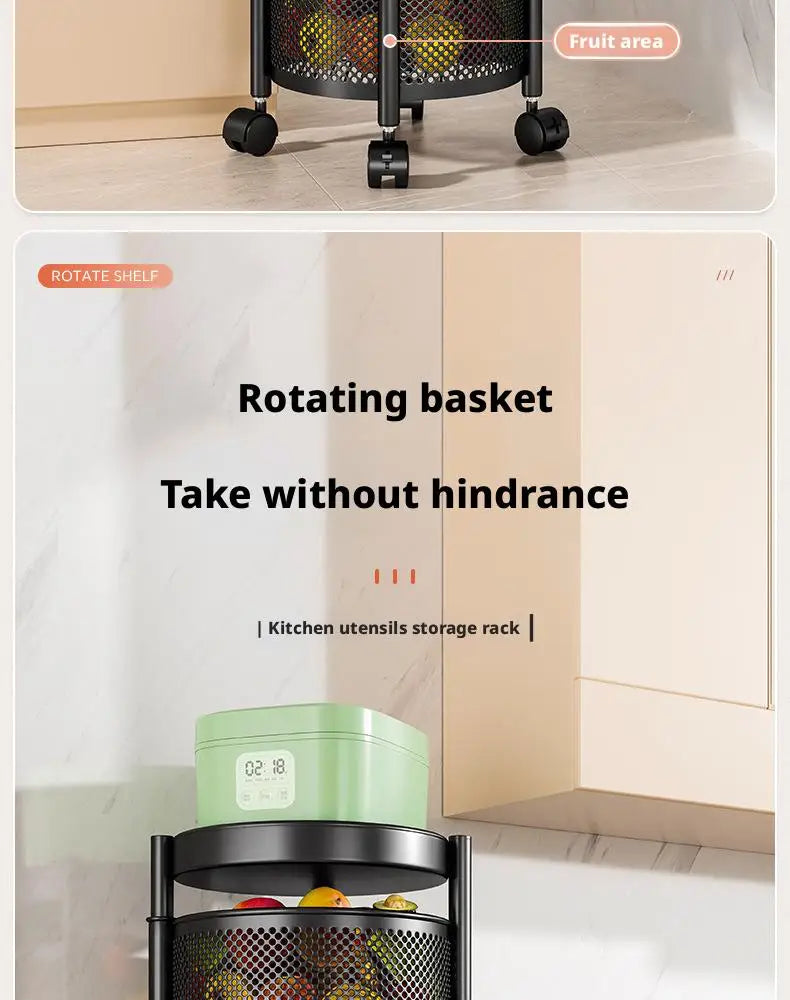Square Rotating Storage Rack Kitchen Floor-To-Ceiling Multi-Layer Snacks Fruits And Vegetables Sundries Rolling Trolley Basket
