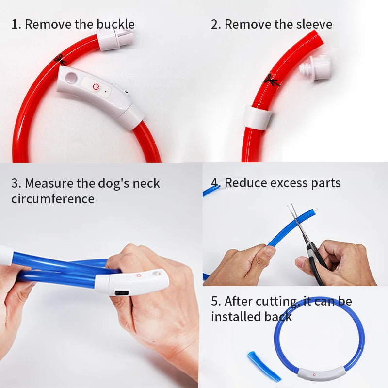 Multi-Color PVC LED Fiber Optic Dog Collar USB Rechargeable Night Safety Light 40/50/70cm Sizes Available Pet Collar1pc