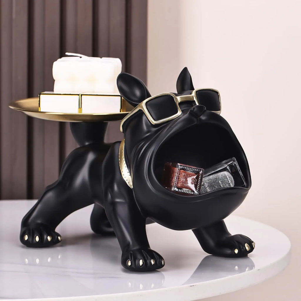 30cm Bulldog Figurine Dog Statue Resin Craft Home Decor Animal Ornament Puppy Sculpture with Storage Box Art Sculpture for Home