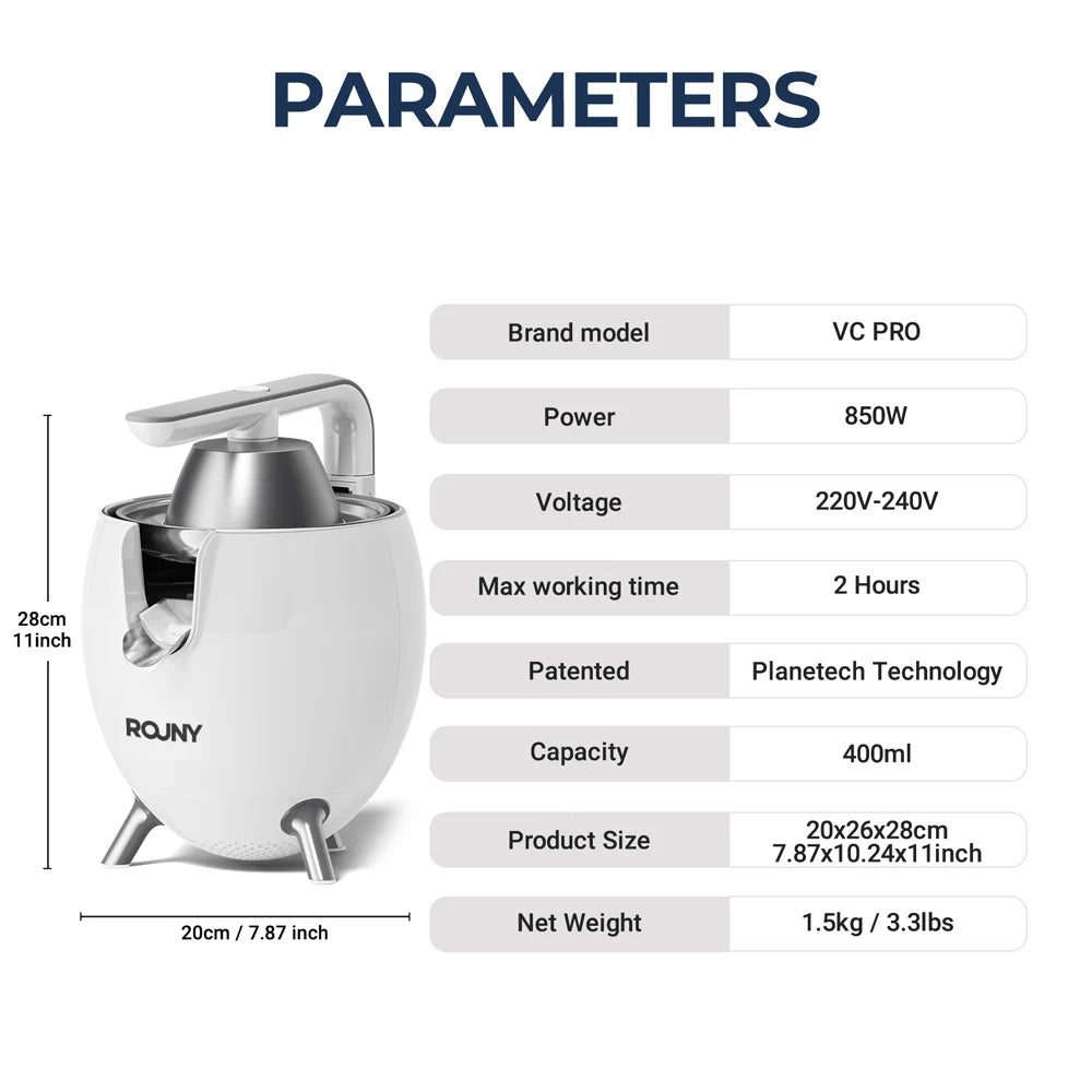Electric Stainless Steel Citrus Juicer, Orange Lemon Set Juicer with 2 Cones, BPA-Free and Easy to Clean, Powerful 850W, White