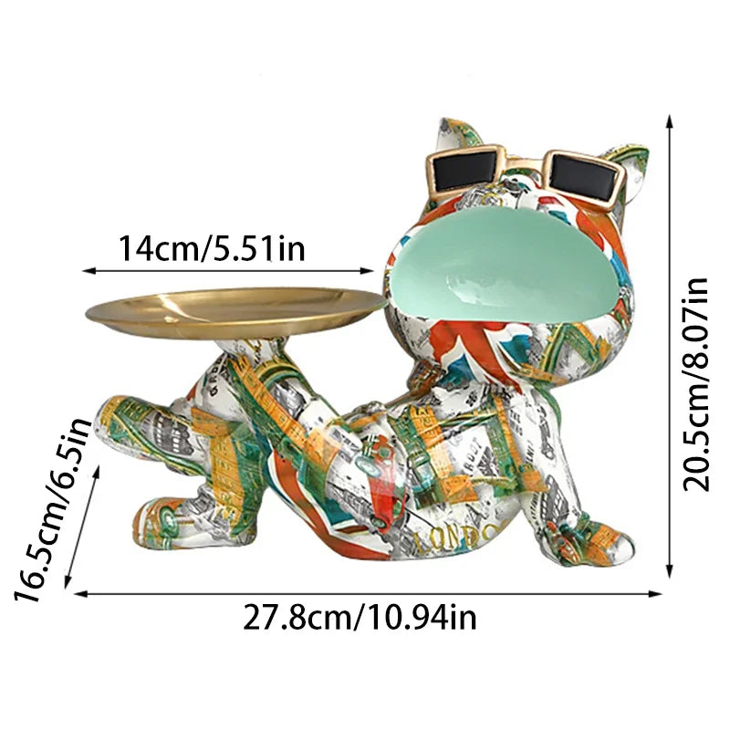 Resin French Bulldog Colorful Animal Figurine Cool Dog Statue with Tray Living Study Room Bedroom Home Office Decor Gift