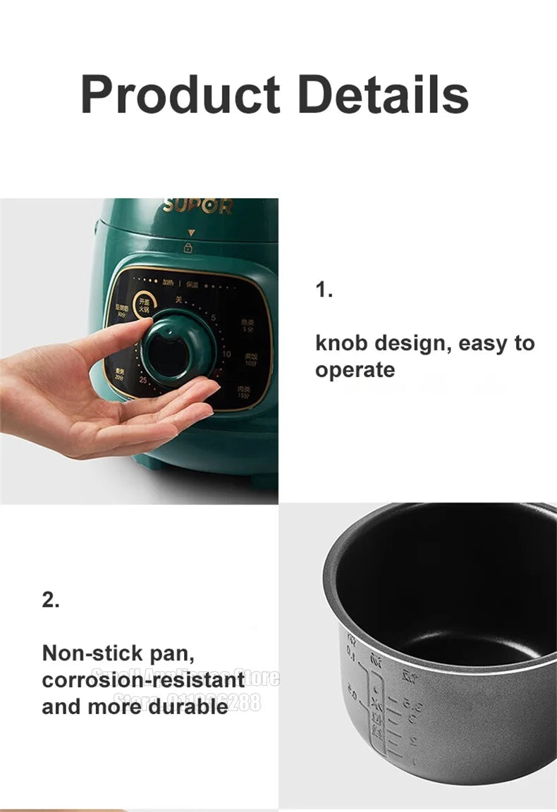 SUPOR Electric Pressure Cooker 1.8L Rice Cooker 70KPA Multifunctional 220V Household Kitchen Appliance For Dormitory Office