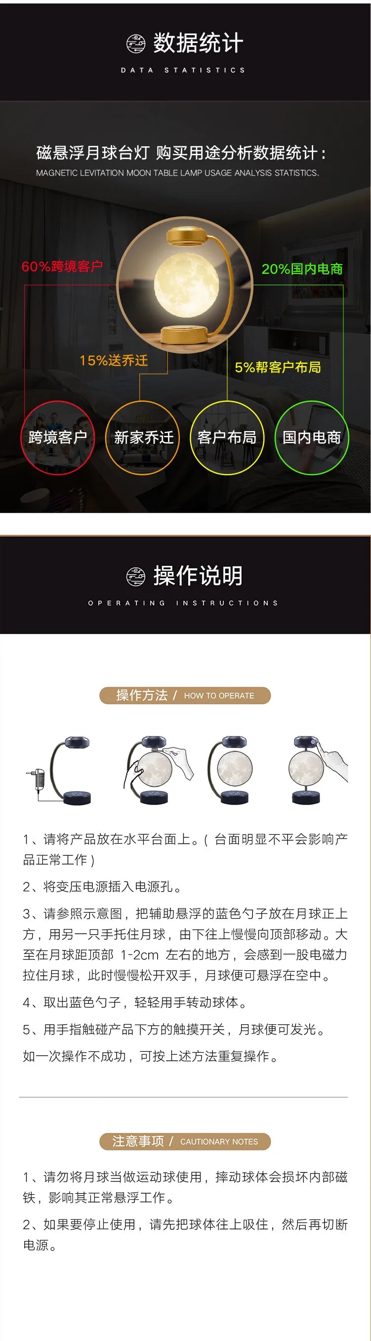 Magnetic Levitation Moon Lamp 3D Creative Suspended Moon Lamp Home Creative Suspended Ornaments