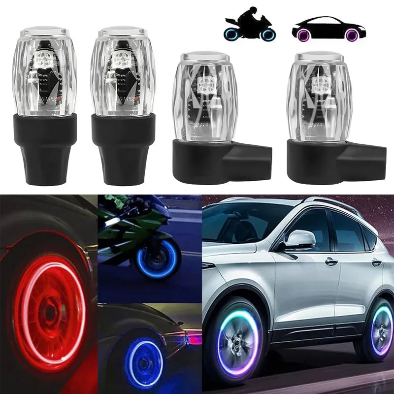 4PCS Car Tire Valve Cap Lights USB Charging Colorful Motorcycle Bicycles Air Nozzle Light Vibration Sensor Decorate Ambient Lamp