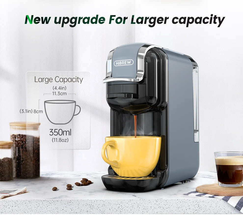 HiBREW 5 in 1 Multiple Capsule Coffee Machine Hot/Cold DG Cappuccino Nes Capsule ESE Pod Ground Coffee Cafeteria 20Bar H2B Grey