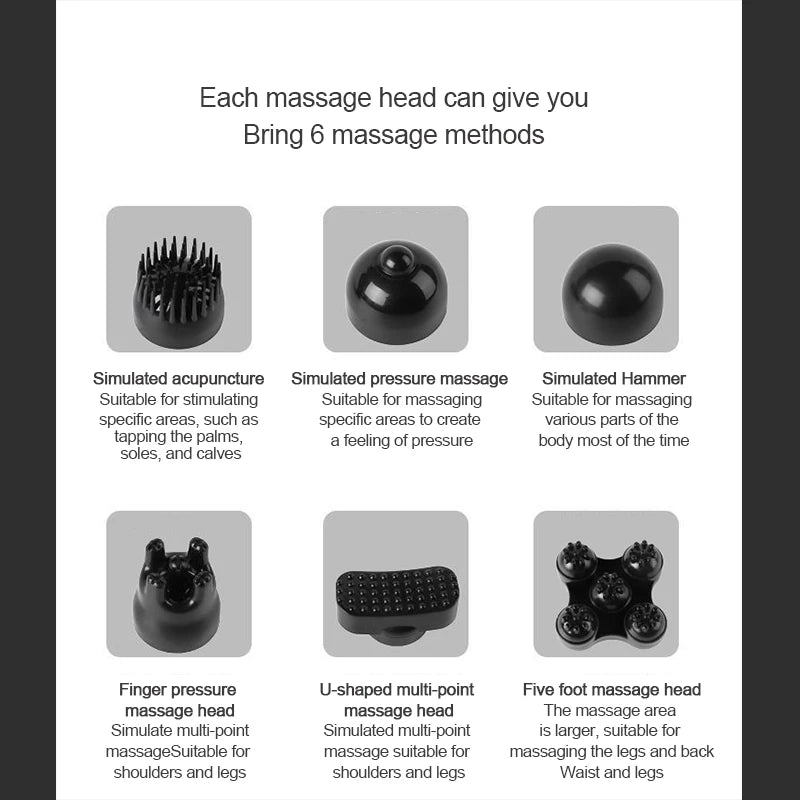 Handheld Back Massager Portable Electric Massage Stick Deep Tissue Massage for Back Neck Shoulders Full Body 12 Modes 6 heads