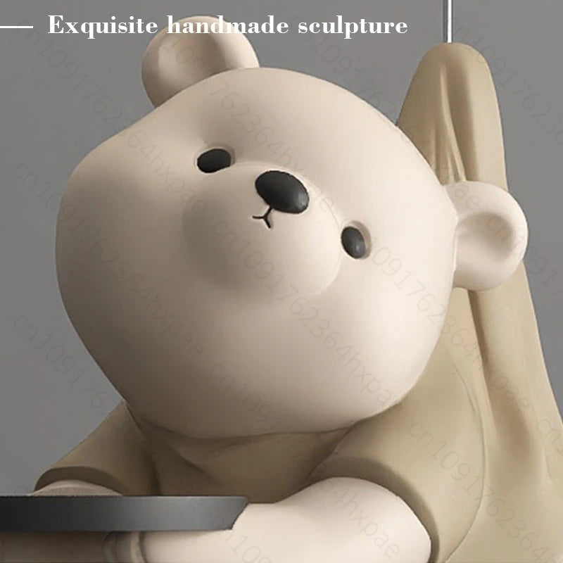 Large Floor Art Statue Home Decor Standing Ornaments Bear Sculpture with Tray Cartoon Bear Figurine for Living Room Stylish