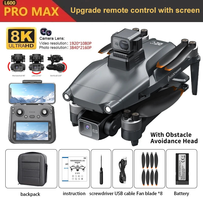 L600 Pro MAX Drone 4K Professional HD Camera 3-Axis Gimbal GPS Security Dron Obstacle Avoidance WIFI FPV UVA RC Quadcopter Toys