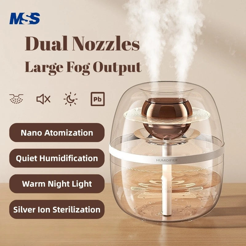MSS 2-in-1 Air Purifier Cool Mist Humidifier - Double Nozzle & Night Light, Ideal for Bedroom, Living Room & Office Desktop