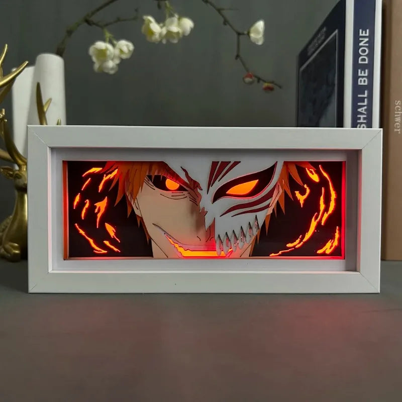 BLEACH Anime Led Paper Carving Lamp Kurosaki Ichigo Aizen Sousuke Paper Cut Shadow Box Bedroom Decoration Led Light Toy Gift