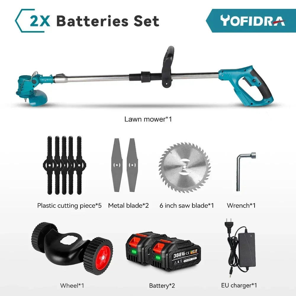YOFIDRA Electric Lawn Mower Cordless Garden Grass Cutting Trimmer 100-135cm Length Cutter Power Tool For Makita 18V Battery Pin
