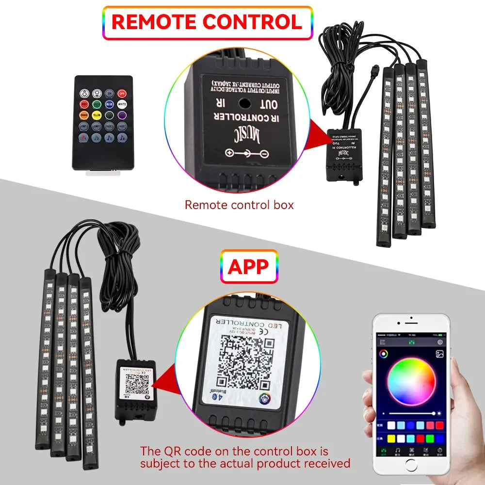 Neon 36 48 72 LED Car Interior Ambient Foot Light Wireless Remote Music APP Control Auto RGB Atmosphere Decorative Lamp
