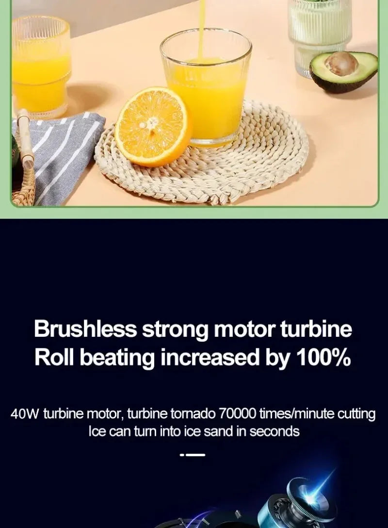 Mini Juice Blender Portable Electric Juicer Bottle 6 Blades Shake Orange Lemon USB Charging Fruit Mixer Fresh Squeezer Machine