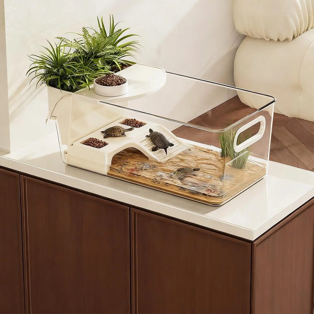 Aquatic Turtle Tank Large Detachable Terrarium Multi-Function Area Tortoise Aquarium Tank For Tree Frog Salamanders Crayfish