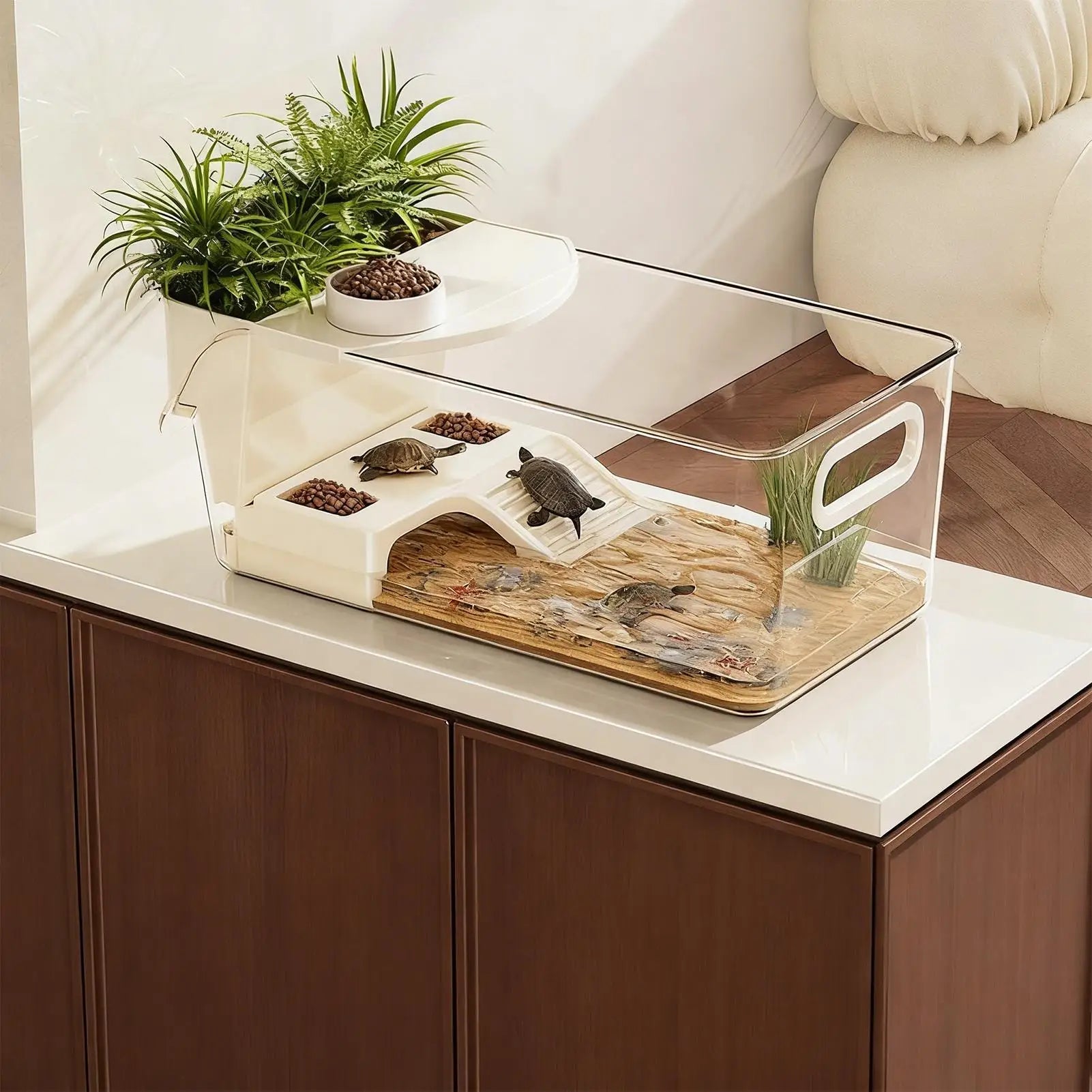 Aquatic Turtle Tank Large Detachable Terrarium Multi-Function Area Tortoise Aquarium Tank For Tree Frog Salamanders Crayfish