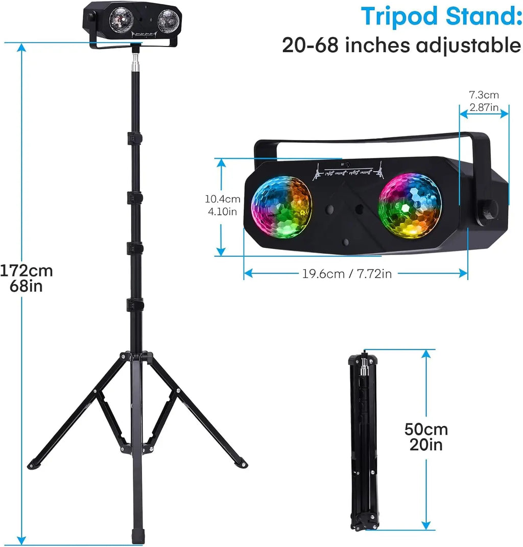 5-in-1 Disco Lights Led DJ Light with Tripod Stand, Kaleidoscope Ball/Red Green Pattern/Sound Activated/Star Light/Strobe Effect