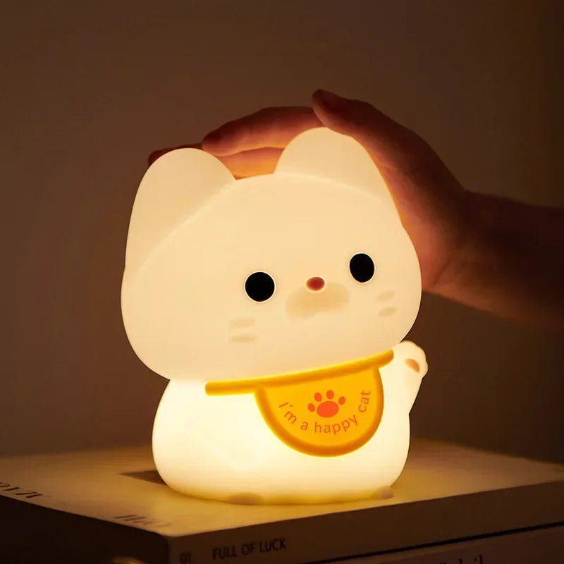 Lucky Cat Night Light USB Charging Timer LED Silicone Tapping Light Children's Bedside Light Warm and Healing lamps