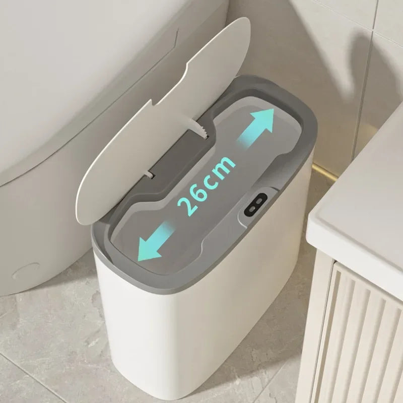 14L Bathroom Smart Trash Can Wall Mounted Waterproof Garbage Bin Automatic Sensor Wastebasket Narrow Dustbin for Kitchen