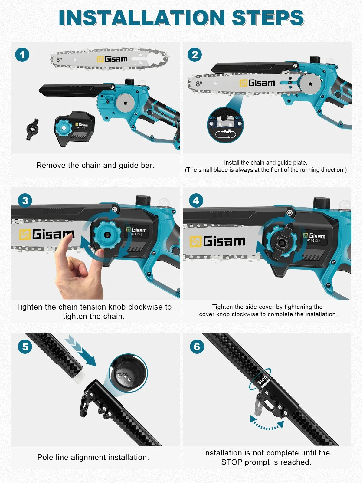 Gisam 4 in 1 Brushless High Branch Saw Chainsaw & Pruning Shears Garden Tool With Telescoping Pole For Makita 18v Battery Pin