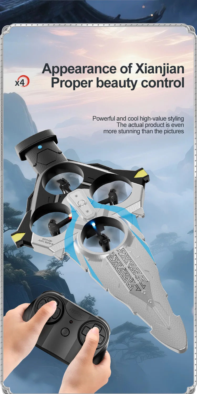 4DRC New V55 Remote Controlled Flying Sword Toy Drone Model 2.4G RC Quadcopter with Light Sword Stunt Glider Airplane Kids Toys