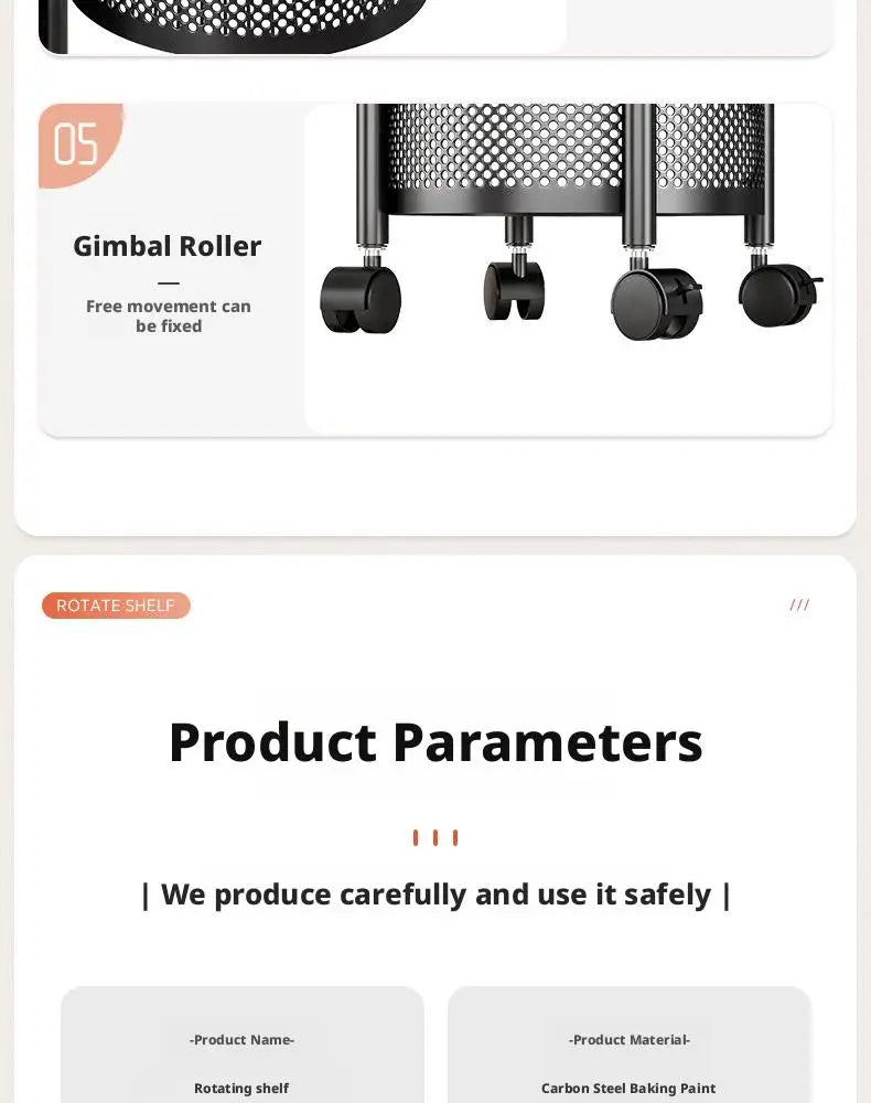 Square Rotating Storage Rack Kitchen Floor-To-Ceiling Multi-Layer Snacks Fruits And Vegetables Sundries Rolling Trolley Basket