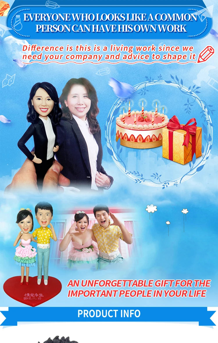 Custom Bobblehead Figurines,Full Body Customization Ai Figure,Personalized 3D Clay Doll Based on Picture,Christmas Gift For wife