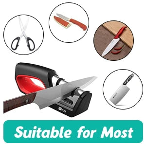 4-in-1 Kitchen Knife Sharpening Kit 3-Stage Sharpener Restores, Revives, and Polishes Blades + Repairs Scissors