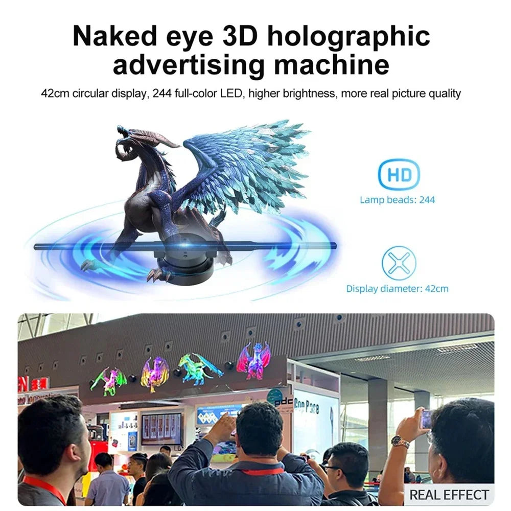 3D Hologram Fan 42CM 3D Holographic Projector Advertising Display Light HD Holographic Projector for Stores Bars Party Xmas