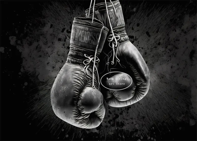 Black Cool Boxing Gloves Boxing Fitness Gloves Aesthetics Poster and Mural Art Canvas Painting Boxing Gym Boys' Room Decoration
