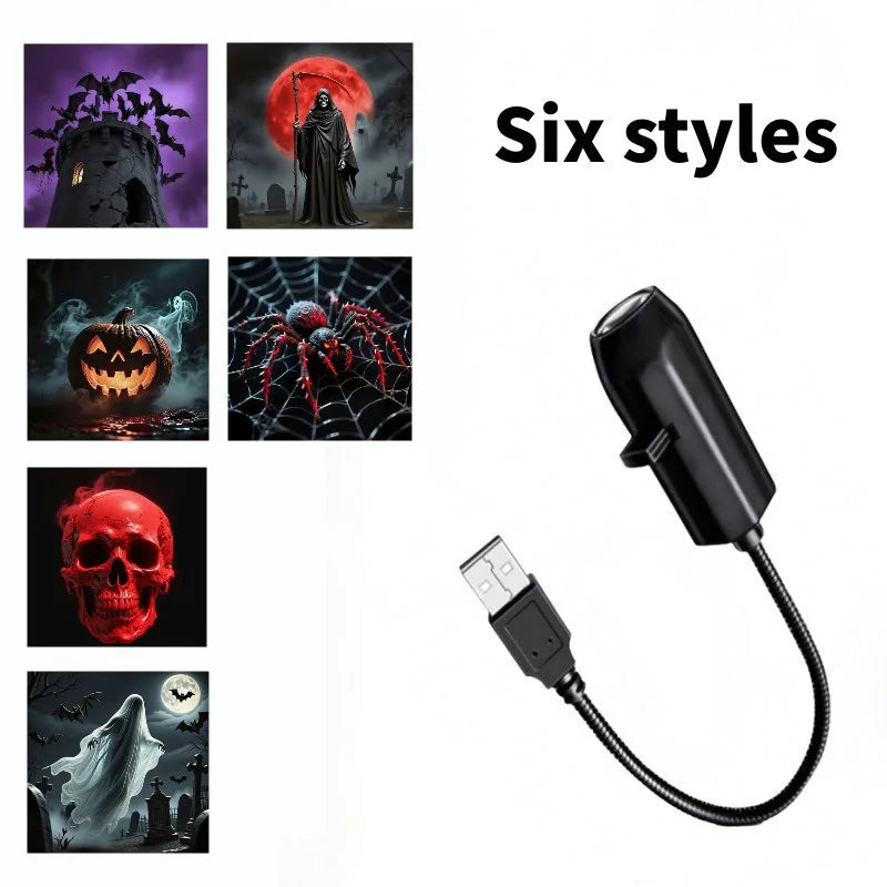 USB Projector Light Halloween Ghost Skull Night Light Switchable Pattern LED Projector Lamp for Room Ceiling Window Wall Decor