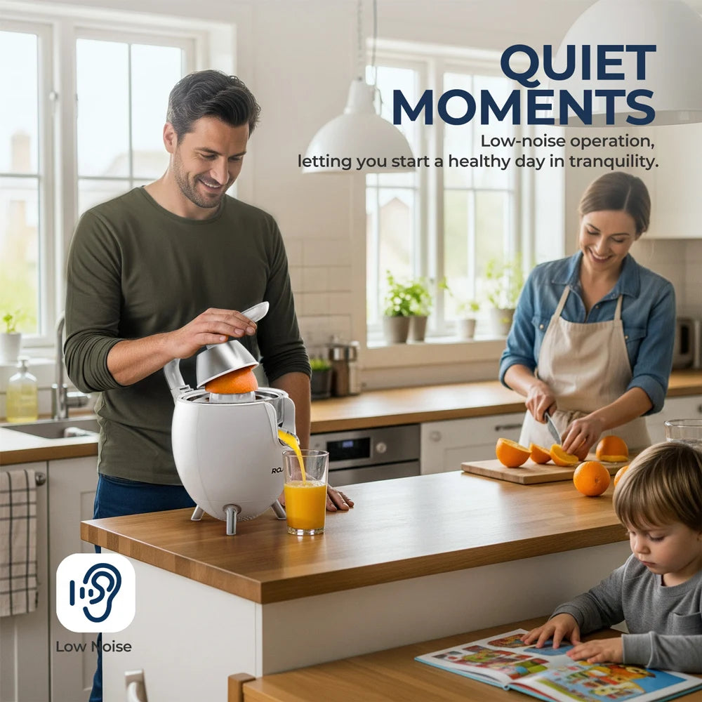 Electric Stainless Steel Citrus Juicer, Orange Lemon Set Juicer with 2 Cones, BPA-Free and Easy to Clean, Powerful 850W, White