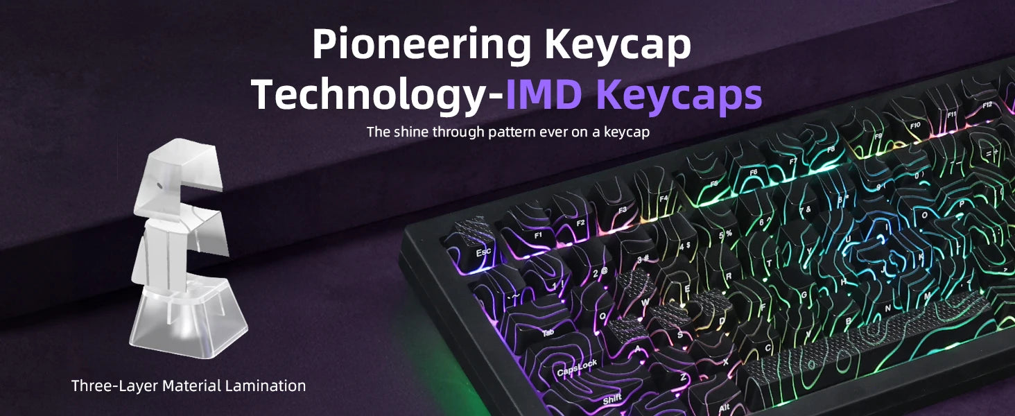 ZORNHER ZH870 Wireless Mechanical Keyboard 80% Black Custom Creamy Sound Keyboard Gaming  Lighted Up Black Topographic Keycap