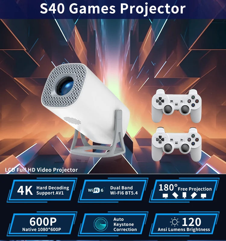 3000+Games Projectors 4K HD wifi 6 BT5.4 Android 11 64G home theaters sound Low noise Dual gamepads Outdoor Projetor