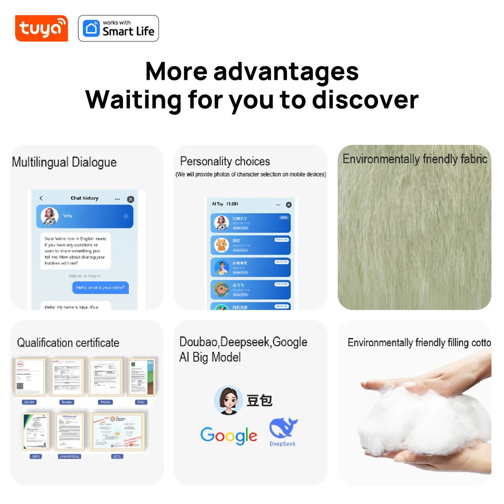 Cute Gray BOBO:AI Plush Robot Smart Interactive Toy w/LED Eyes&Voice Control,USB Rechargeable Companion for Kids Gifts/SmartHome