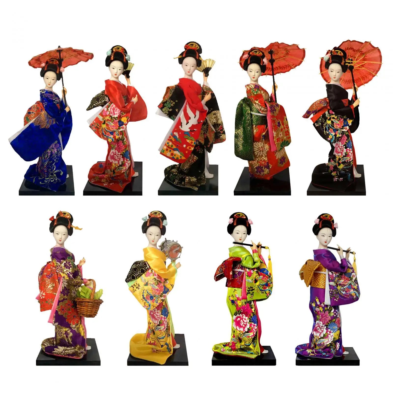 Japanese Geisha 9" Free Standing Oriental Ancient Kabuki Girl Statue Kimono Dolls Ornament for Shelf Table Home Office Decor