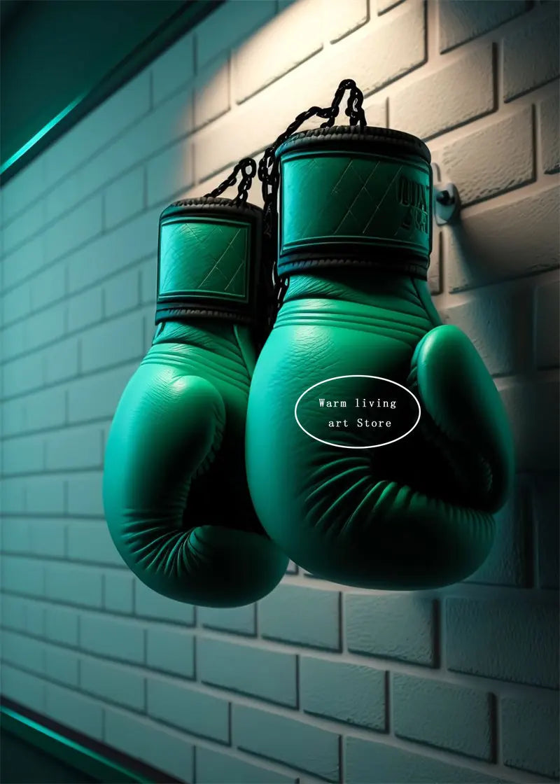 Black Cool Boxing Gloves Boxing Fitness Gloves Aesthetics Poster and Mural Art Canvas Painting Boxing Gym Boys' Room Decoration