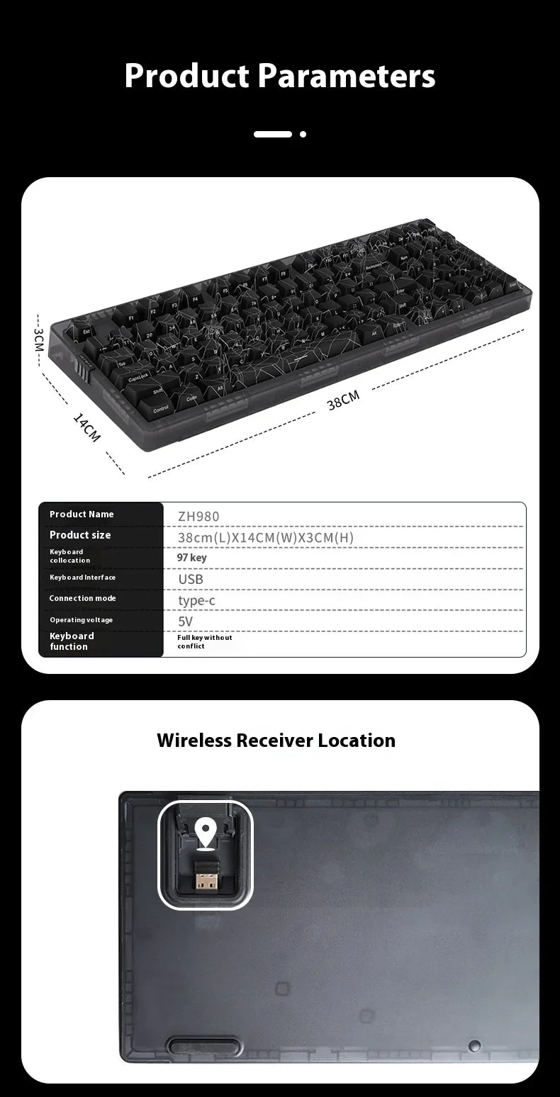 ZORNHER Zuohe ZH980 Spider Web Mechanical Keyboard 3mode RGB Wireless Gaming Keyboards Hot Swap Customise Pc Accessories Gifts