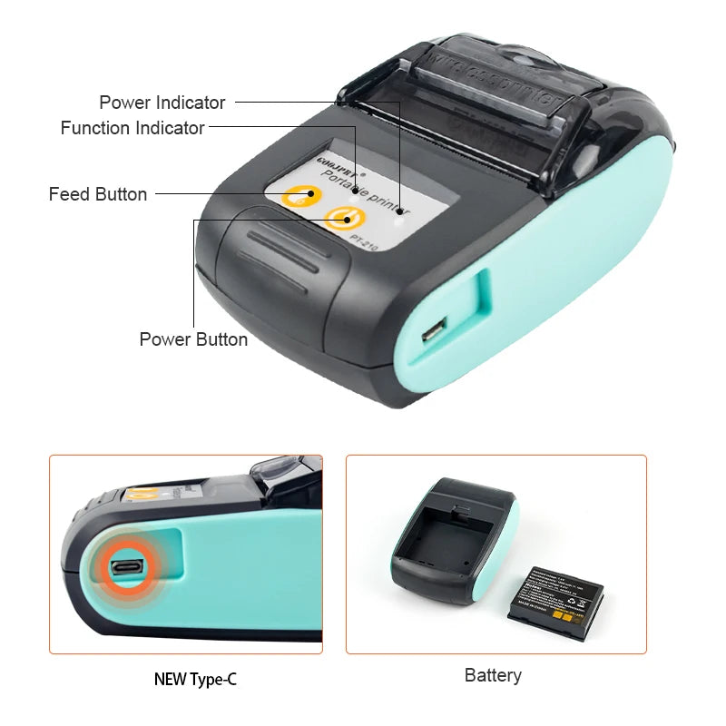 Mini Portable Thermal Receipt POS Printer Wireless Bluetooth 58mm Ticket Bill IOS Android PC Invoice Business Retail Ink-free