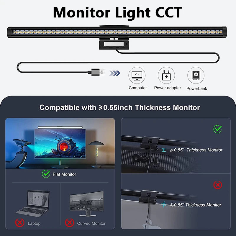 LED Monitor Light Bar Computer Screen Hanging Lights RGB  Atmosphere Table Lamp For Work Study Read Gaming Dimming Lighting 44cm