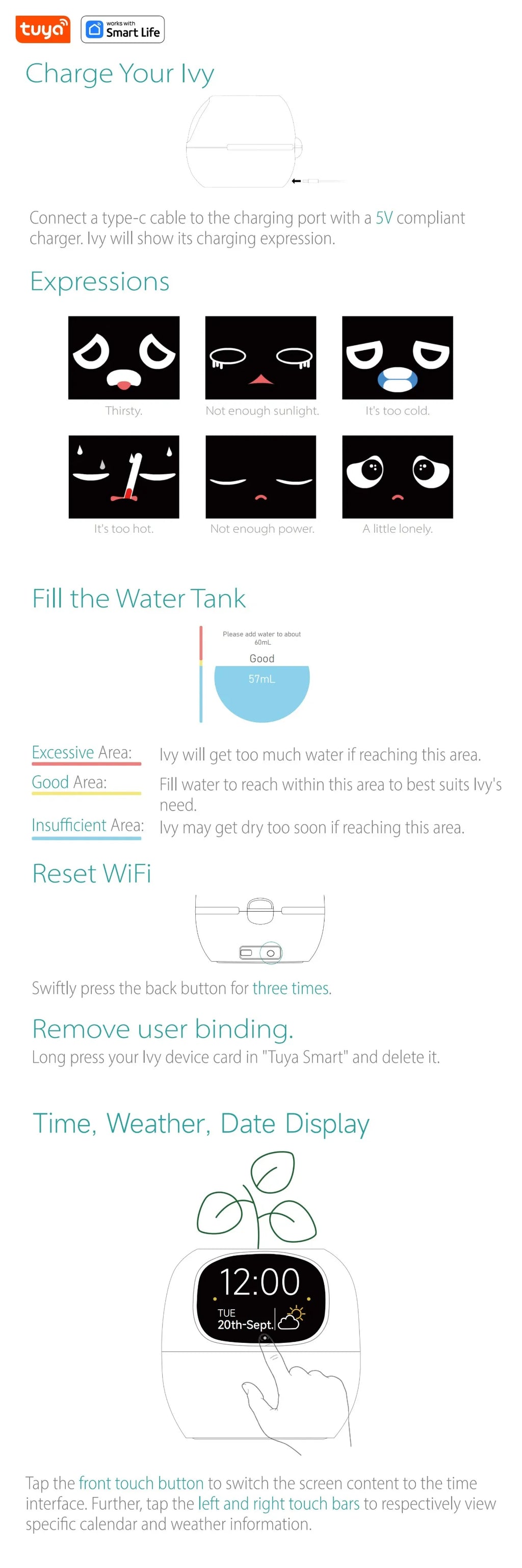 Ivy Tuya Smart Planter,Endless Fun Over 49 Rich Expressions,7 smart sensors,AI Chips Make Raising Plants Easy and Fun