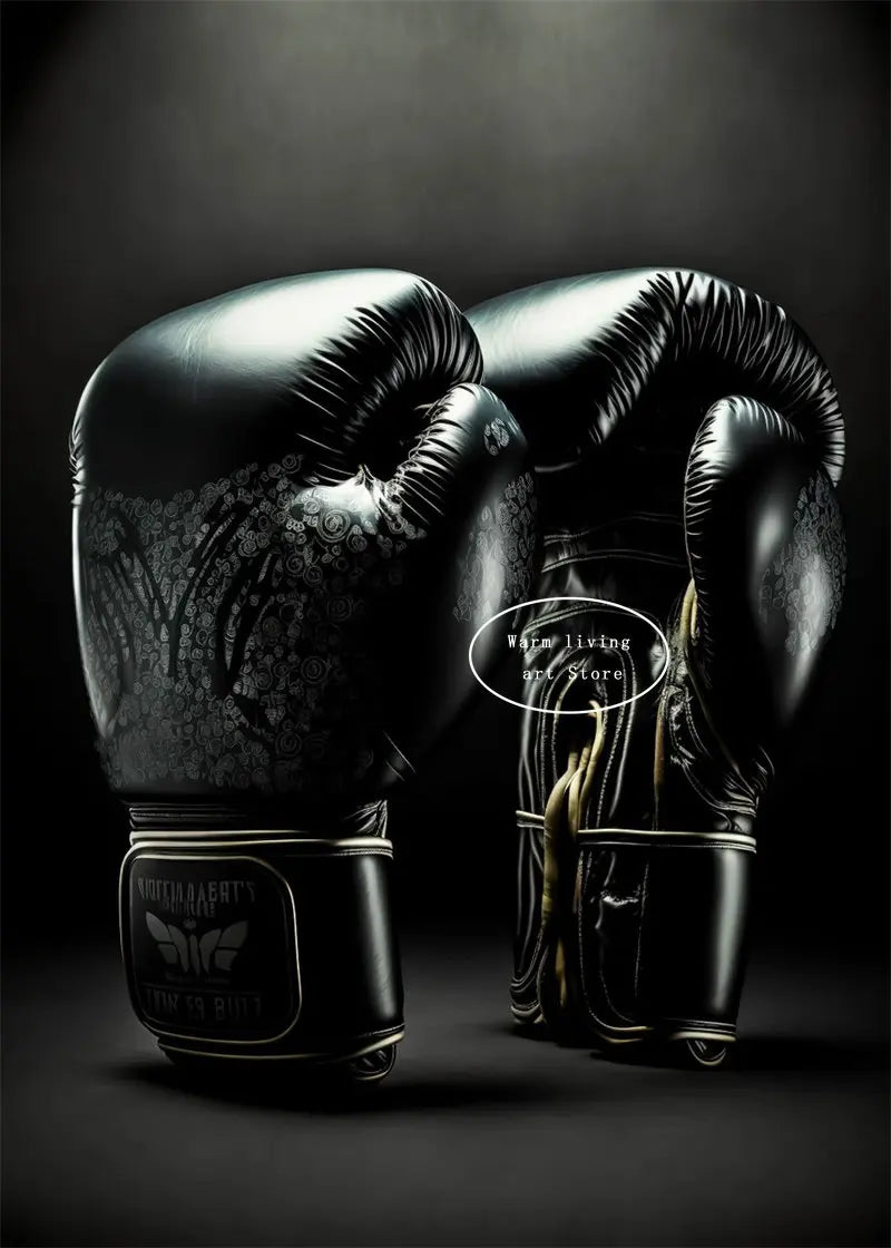 Black Cool Boxing Gloves Boxing Fitness Gloves Aesthetics Poster and Mural Art Canvas Painting Boxing Gym Boys' Room Decoration