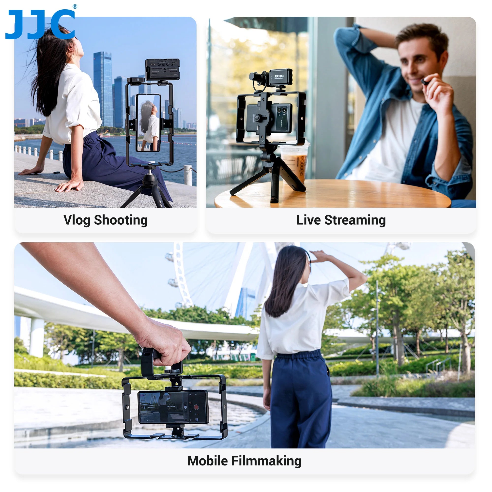 JJC Universal Smartphone Video Rig Kit with Remote Control Hand Grip Vlog Film Cage Phone Video Stabilizer Handheld Tripod Mount