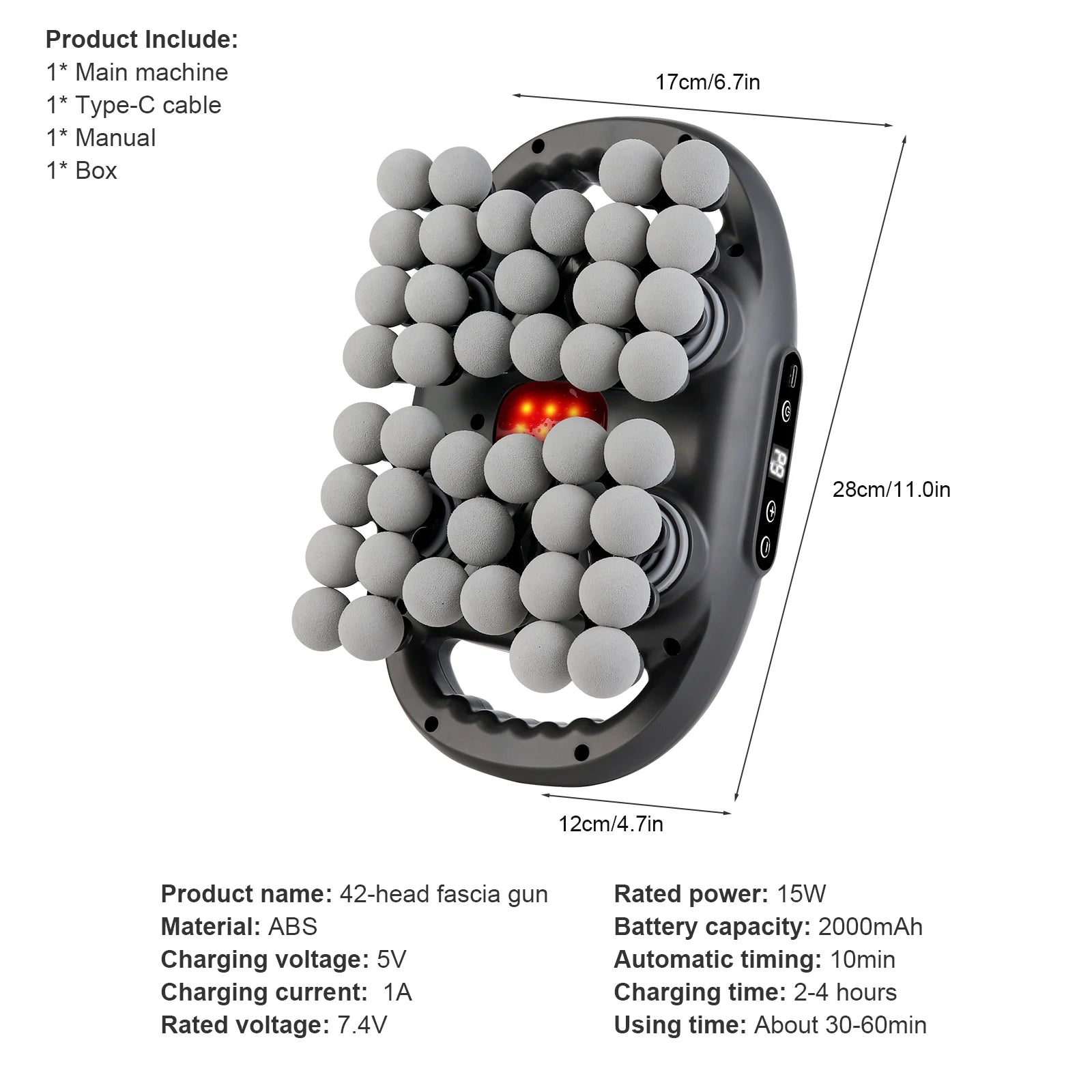 42 Heads Fascia Gun High-frequency Vibration Deep Massage Device for Shoulder Waist Back Leg Body Muscle Relaxation