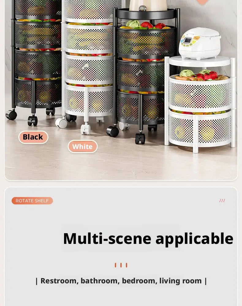 Square Rotating Storage Rack Kitchen Floor-To-Ceiling Multi-Layer Snacks Fruits And Vegetables Sundries Rolling Trolley Basket