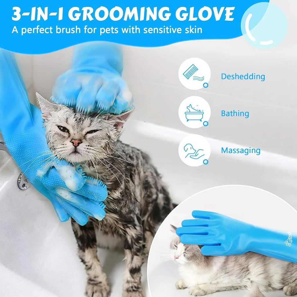 Pet Grooming Gloves Dog Cat Bathing Cleaning Glove Shampoo Scrubber Clean Soft Silicone Hair Removal Glove Hand Skin Protection