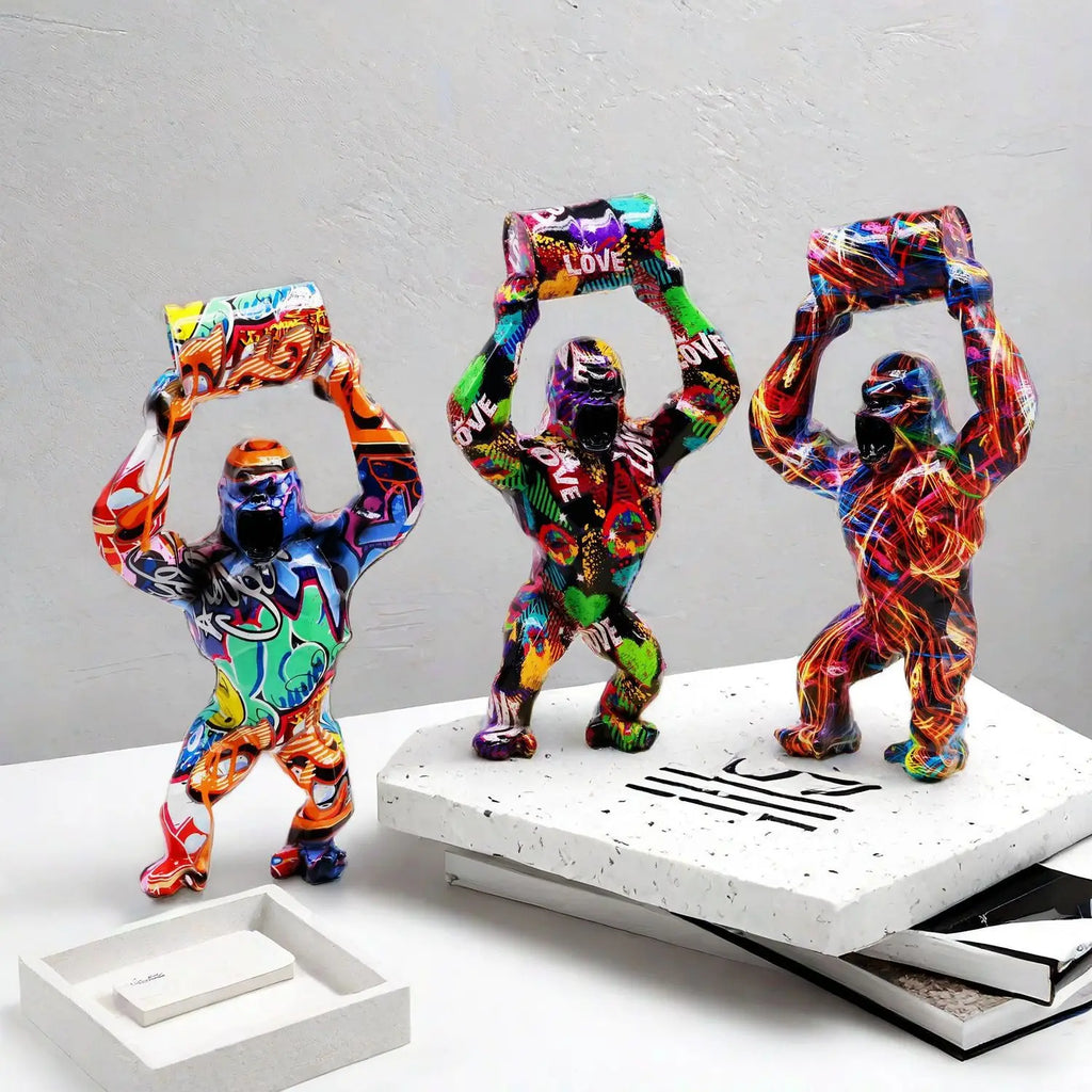ERMAKOVA Creative Resin Sculpture Gorilla Decoration Lift The Bucket Gorilla Figure Statue Living Room Cabinet Decor