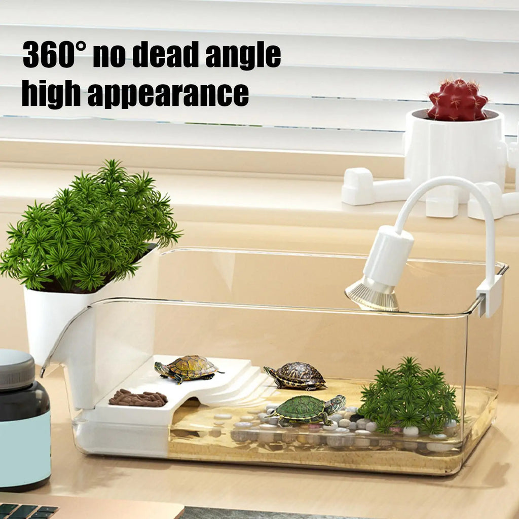 Turtle Tank with Basking Area Transparent Reptile Terrarium Habitat for Pet Turtles Hermit Crabs Tortoise Aquatic Amphibians
